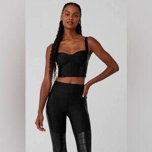 ALO Yoga Airlift Winter Warm Cropped Supermoto Corset Bra In Black size Small